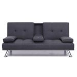 Artiss Linen Fabric 3 Seater Sofa Bed Recliner Lounge Couch Cup Holder Futon Dark Grey