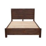 3 Pieces Bedroom Suite in Solid Wood Veneered Acacia Construction Timber Slat Double Size Chocolate Colour Bed, Bedside Table