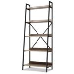Artiss Bookshelf 5Tier Metal Bookcase Bookshelves Oak Book Shelf Display Storage