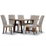 Begonia 7pc Dining Set 180cm Live Edge Table 6 Beige Fabric Chair Mango Wood