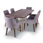 Tuberose 7pc Dining Set 180cm Table 6 Fabric Chair Solid Acacia Wood - Brown