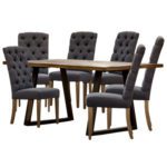 Begonia 7pc Dining Set 180cm Live Edge Table 6 Charcoal Fabric Chair Mango Wood