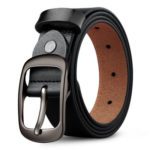 Genuine Leather 110-120CM Womens Belt Pin Buckle Top Layer Cow Leather(Black)