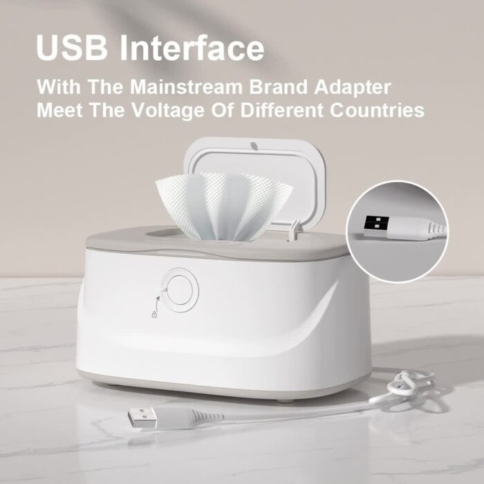 White USB-Powered Baby Wet Wipes Warmer - Portable and Adjustable Heating - Image 5