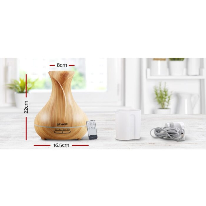 Devanti Aroma Diffuser Aromatherapy Light Wood 400ml - Image 3