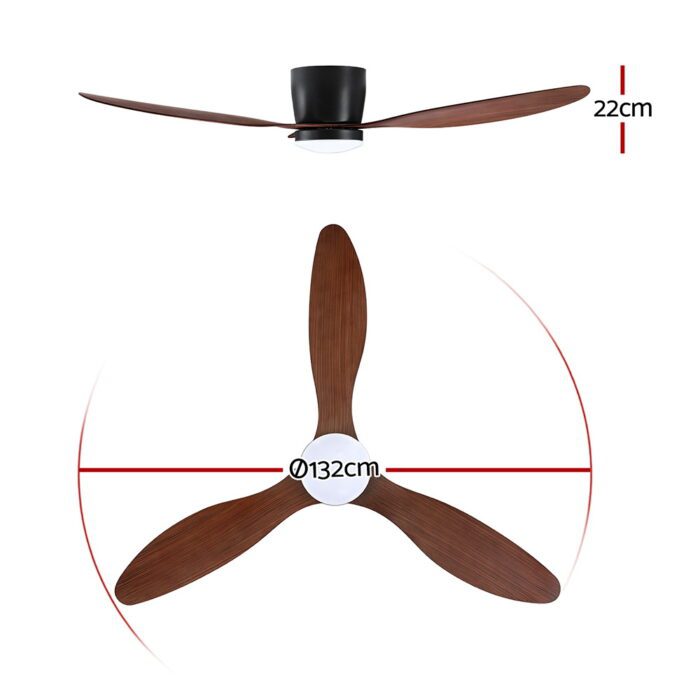 Devanti 52'' Ceiling Fan DC Motor w/Light w/Remote - Dark Wood - Image 3