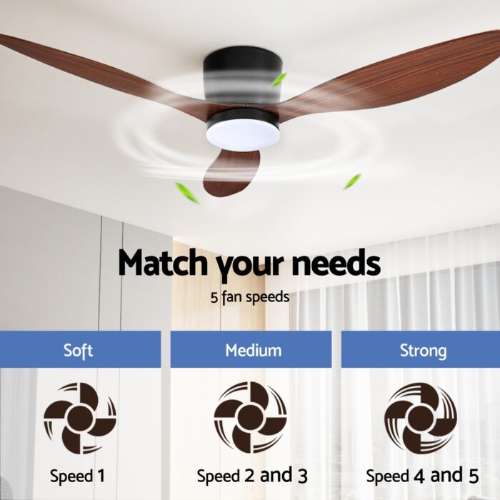 Devanti 52'' Ceiling Fan DC Motor w/Light w/Remote - Dark Wood - Image 4