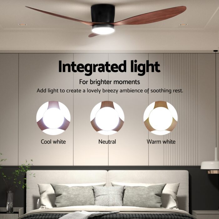 Devanti 52'' Ceiling Fan DC Motor w/Light w/Remote - Dark Wood - Image 5