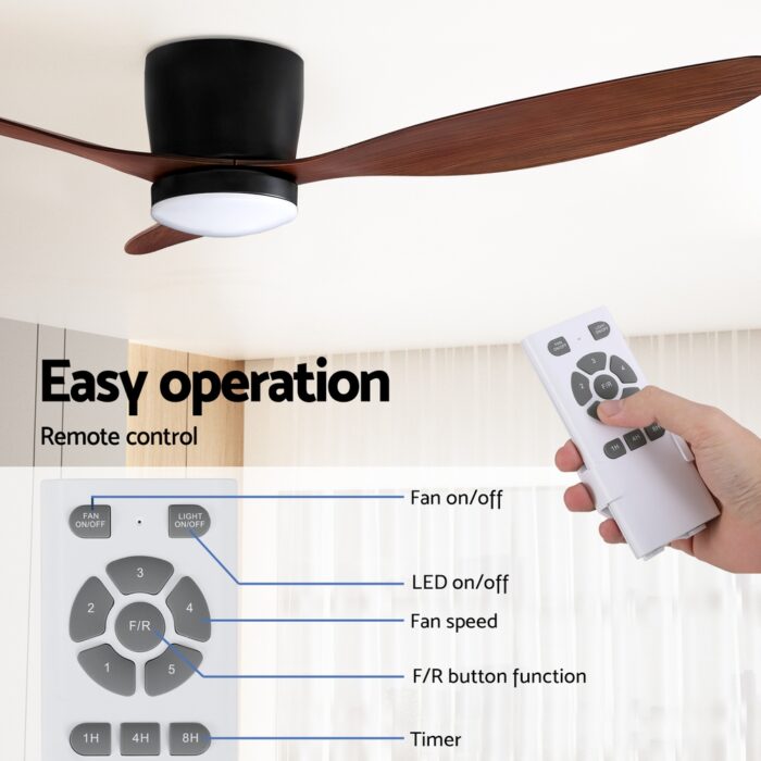 Devanti 52'' Ceiling Fan DC Motor w/Light w/Remote - Dark Wood - Image 6