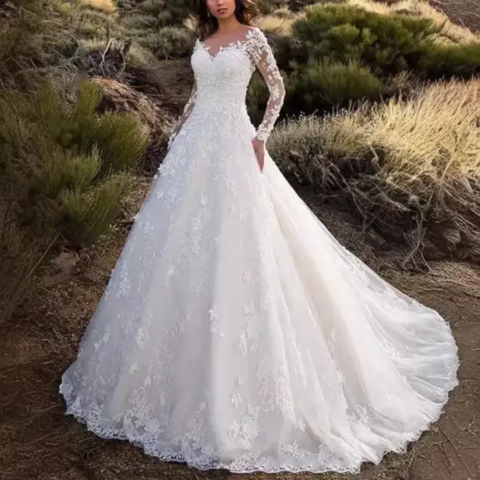 Shiela Embroidery Lace Wedding Dress - Image 2