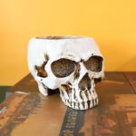 Spooky Decor - White Halloween Skull Resin Desktop Ornament and Pen Holder