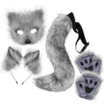 Halloween Furry Fox Costume Set - Plush Mask, Ears Headband, Tail, and Paws for Cosplay