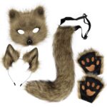 Grass yellow Halloween Furry Fox Costume Set - Plush Mask, Ears Headband, Tail, and Paws for Cosplay