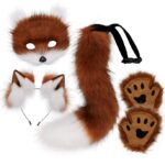 Halloween Furry Fox Costume Set - Plush Mask, Ears Headband, Tail, and Paws for Cosplay