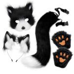Halloween Furry Fox Costume Set - Plush Mask, Ears Headband, Tail, and Paws for Cosplay