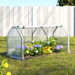 Green Fingers Mini Roll-Up Zippered Door Greenhouse PE Cover Green House