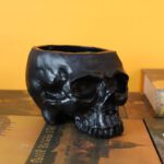 Spooky Decor - Black Halloween Skull Resin Desktop Ornament and Pen Holder