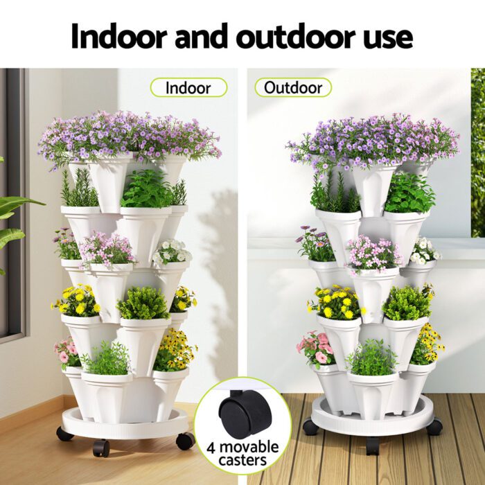 Green Fingers Garden Bed 5 Tier Vertical Garden Strawberry Stackable Planters Herbs Petunias - Image 7