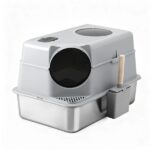 i.Pet Cat Litter Box Large Stainless Steel High Sided Pet Toilet Odour Control