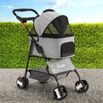 i.Pet Pet Stroller Dog Pram Cat Carrier Travel Large Pushchair Foldable 4 Wheels Grey