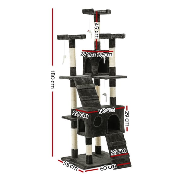 i.Pet Cat Tree 180cm Tower Scratching Post Scratcher Wood Condo House Toys Grey - Image 8