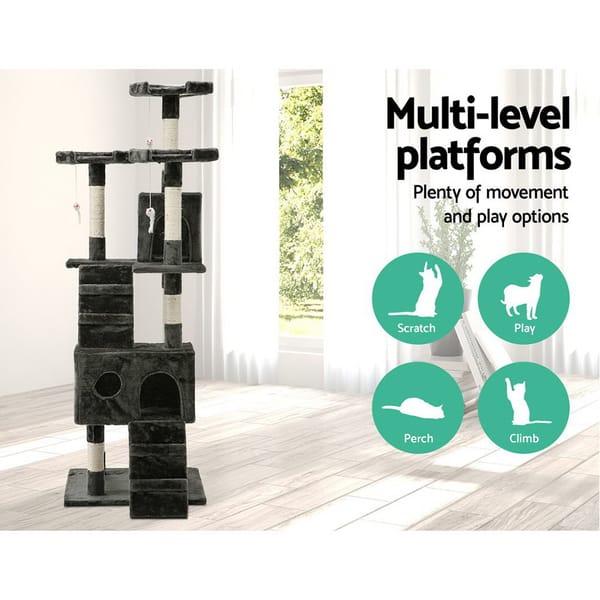 i.Pet Cat Tree 180cm Tower Scratching Post Scratcher Wood Condo House Toys Grey - Image 7