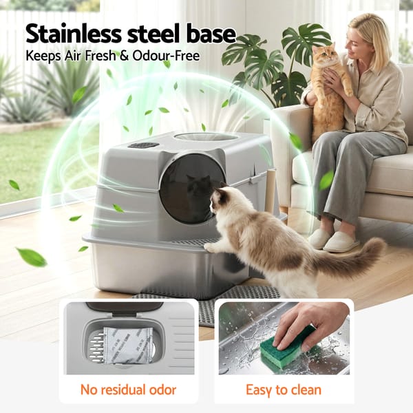 i.Pet Cat Litter Box Large Stainless Steel High Sided Pet Toilet Odour Control - Image 6