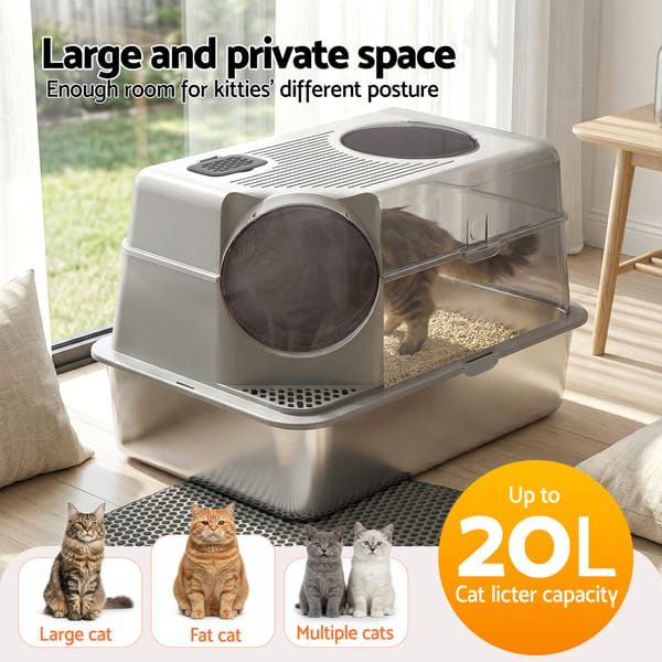i.Pet Cat Litter Box Large Stainless Steel High Sided Pet Toilet Odour Control - Image 4