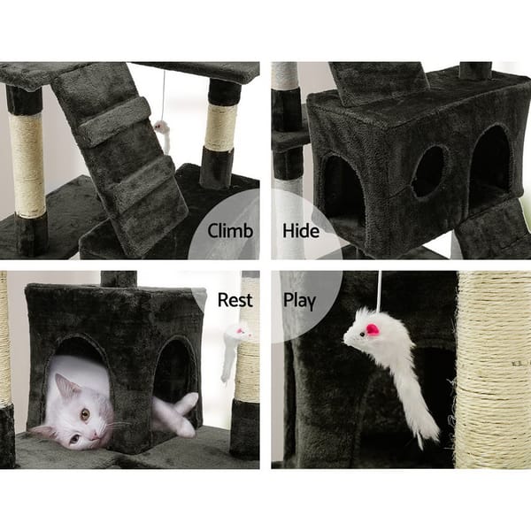 i.Pet Cat Tree 180cm Tower Scratching Post Scratcher Wood Condo House Toys Grey - Image 4